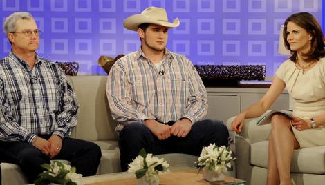 This photo provided by the NBC Today television program shows Doug Dunlap, left, and his son Zach Dunlap, during their interview with Today show correspondent Natalie Morales.